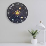 caju art & decoration Dekoratif Yuvarlak Uzay Ve Gezegenler Ahşap Duvar Saati