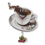 caju art & decoration Kahve Fincan Resimli Sallanan Sarkaçlı Mutfak Duvar Saati