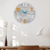 caju art & decoration Modern Yuvarlak Gri Desen Turuncu Beyaz 40 Cm Duvar Saati