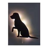 caju art & decoration Pati Uzatan Köpek Led Işıklı Ahşap Tablo Duvar Dekoru Süs