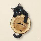 CajuArt Kütük Üzerinden Bakan Siyah Kedi Tasarımlı Duvar Saati Modern Dekoratif Saat