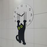 CajuArt Özel Ahşap Tasarım Saati Tırmalayan Kara Kedi Duvar Saati