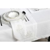 Caka Home 17 Parça Masa Örtüsü Seti 3D Nakışlı Keten Efektli - 160 x 260 cm - Krem
