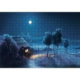Cakapuzzle Dolunayda Şirin Kulübe ve Bahçede Ağaçlar 120 Parça Ahşap Puzzle