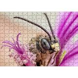 Cakapuzzle Eflatun Çiçeklerin Arasında Boynuzlu Arı Yakın Çekim Puzzle Yapboz Mdf Ahşap