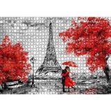 Cakapuzzle Eyfel Kulesi Kırmızı Ağaçlar Kırmızı Şemsiyeli Çift 120 Parça Ahşap Puzzle