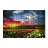 Cakapuzzle Günbatımında Tepeler ve Rengarenk Çiçekler 120 Parça Ahşap Puzzle