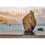 Cakapuzzle Gündoğumunda Issız Kumsal ve Yalnız Kaya Yapboz MDF Puzzle