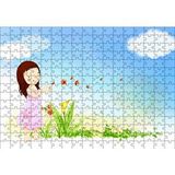 Cakapuzzle Küçük Kız Çiçekler ve Bulutlar 120 Parça Ahşap Puzzle