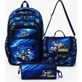 Cakard Sonic Temalı 3’lü Ilkokul Okul Çanta Seti – Sırt Çantası + Beslenme Çantası + Kalemlik | Mavi-Lacivert