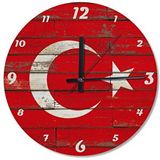 Cakasaat Ahşap Zeminde Türk Bayrağı Ahşap Duvar Saati