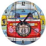 Cakasaat Ahşap Zeminde Volkswagen Route 66 Duvar Saati