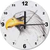 Cakasepetim Sarı Gagalı Kara Kartal Baskılı Duvar Saati MDF Malzeme Yuvarlak Şekil - 30 x 30 cm