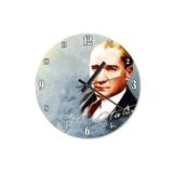 Cakatablo 30 Cm Çap Mavi Zeminde Atatürk İmza Özel Tasarım Duvar Saati