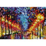 Cakatablo Ağaçlı Yol ve Şemsiyeli Adam Yağlı Boya 1000 Parça Puzzle Yapboz MDF Ahşap