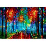 Cakatablo Ağaçlı Yol Yağmur Şemsiyeli Çift Yağlı Boya 1000 Parça Puzzle Yapboz MDF Ahşap