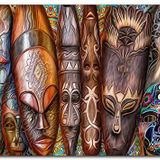 Cakatablo Ahşap Tablo Afrika Tribal Maskeleri