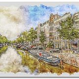 Cakatablo Ahşap Tablo Amsterdam Suluboya Resim