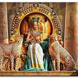 Cakatablo Ahşap Tablo Antik Mısır'da Nefertiti ve Tahtın Yanında Çitalar