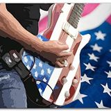 Cakatablo Ahşap Tablo Elektrogitarist ve Arka Planda Amerikan Bayrağı Dijital Resim