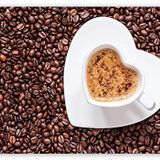 Cakatablo Ahşap Tablo Kahve Çekirdekleri, Kalpli Fincanda Cappucino