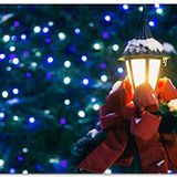 Cakatablo Ahşap Tablo Noel Kurdeleli Sokak Lambası ve Işıklar