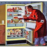 Cakatablo Ahşap Tablo Vintage Buzdolabı ve Ropdöşambırlı Adam