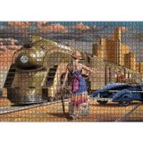 Cakatablo Antika Araba ve Yolcular ile Fütüristik Tren 1000 Parça Puzzle Yapboz MDF Ahşap