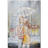 Cakatablo Aşk Yağmuru Şemsiyeli Çift Görseli 1000 Parça Puzzle Yapboz MDF Ahşap