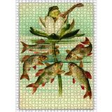 Cakatablo Çiçek Üstünde Kurbağa Balıklar Fantazi 1000 Parça Puzzle Yapboz MDF Ahşap