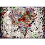 Cakatablo Desenler Ve Çiçeklerden Kalp Figürü Görseli 1000 Parça Puzzle Yapboz MDF Ahşap