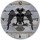 Cakatablo Eski Ahşapta Çift Başlı Kara KartalSelçuklu Bayrağı Analog Duvar Saati
