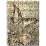 Cakatablo Eski Kart Postalda Kelebek Çiçek Görseli 1000 Parça Puzzle Yapboz MDF Ahşap