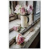 Cakatablo Eski Pencere Kenarında Pembe Güller 1000 Parça Puzzle Yapboz MDF Ahşap