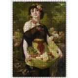 Cakatablo Eteğinde Çiçekleriyle Çiçekçi Kız 1000 Parça Puzzle Yapboz MDF Ahşap