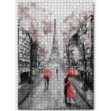 Cakatablo Eyfel Binalar ve Kırmızı Şemsiyeli Çiftler 1000 Parça Puzzle Yapboz MDF Ahşap