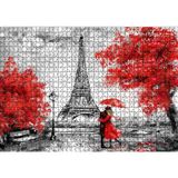 Cakatablo Eyfel Kulesi Kırmızı Ağaçlar Kırmızı Şemsiyeli Çift 1000 Parça Puzzle Yapboz MDF Ahşap