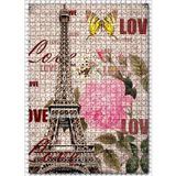 Cakatablo Eyfel Saat Kulesi Gül Kelebek Love Görseli 1000 Parça Puzzle Yapboz MDF Ahşap