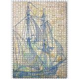 Cakatablo Haritada Mavi Yelkenli Gemi Figürü Görseli 1000 Parça Puzzle Yapboz MDF Ahşap