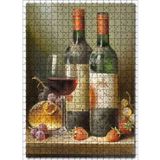 Cakatablo İki Şişe Yıllanmış Şarap, Kadeh, Ekmek ve Meyveler 500 Parça Puzzle Yapboz MDF Ahşap