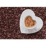 Cakatablo Kahve Çekirdekleri, Kalpli Fincanda Cappucino 1000 Parça Puzzle Yapboz MDF Ahşap