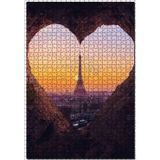 Cakatablo Kalp Şeklindeki Pencereden Eyfel Kulesi Manzarası 1000 Parça Puzzle Yapboz MDF Ahşap