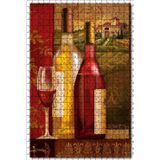 Cakatablo Kırmızı Ve Beyaz Şarap Bağ Evi Görseli 500 Parça Puzzle Yapboz MDF Ahşap