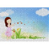 Cakatablo Küçük Kız, Çiçekler ve Bulutlar 1000 Parça Puzzle Yapboz MDF Ahşap