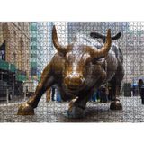 Cakatablo Manhattan Wall Street Önü Boğa Heykeli 1000 Parça Puzzle Yapboz MDF Ahşap