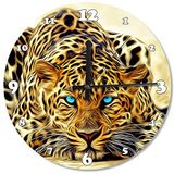 Cakatablo Mavi Gözlü Leopar Ahşap Duvar Saati