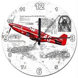Cakatablo P51 B Mustang Eski Savaş Uçağı Sessiz Duvar Saati