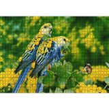 Cakatablo Papağanlar Sarı Mavi Ve Sarı Çiçekler İle Kelebek 1000 Parça Puzzle Yapboz MDF Ahşap