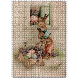 Cakatablo Paskalya Kartı Tavşanlar Çiçekler Görseli 1000 Parça Puzzle Yapboz MDF Ahşap