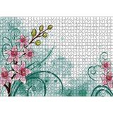 Cakatablo Pembe Çiçekler Yeşil Tohumlar ve Flu Desenler 1000 Parça Puzzle Yapboz MDF Ahşap